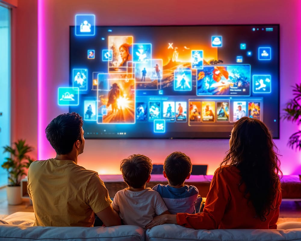 Connected TV (CTV) advertising showing targeted ads on a smart TV screen